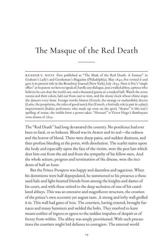 The Masque of the Red Death, with its reader’s note