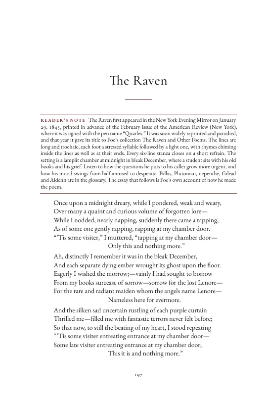 The Raven, with its reader’s note