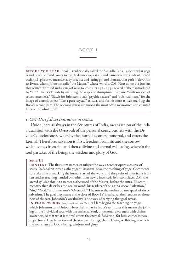 Book I, with Before you read and the companion to Sutra 1.1